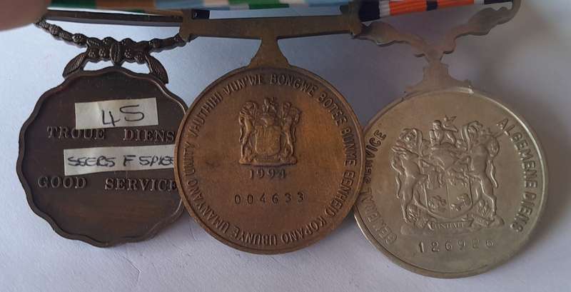SADF Full Sized Court Mounted Medal Set.  General Service, Unitas, 10 Years Good Service.