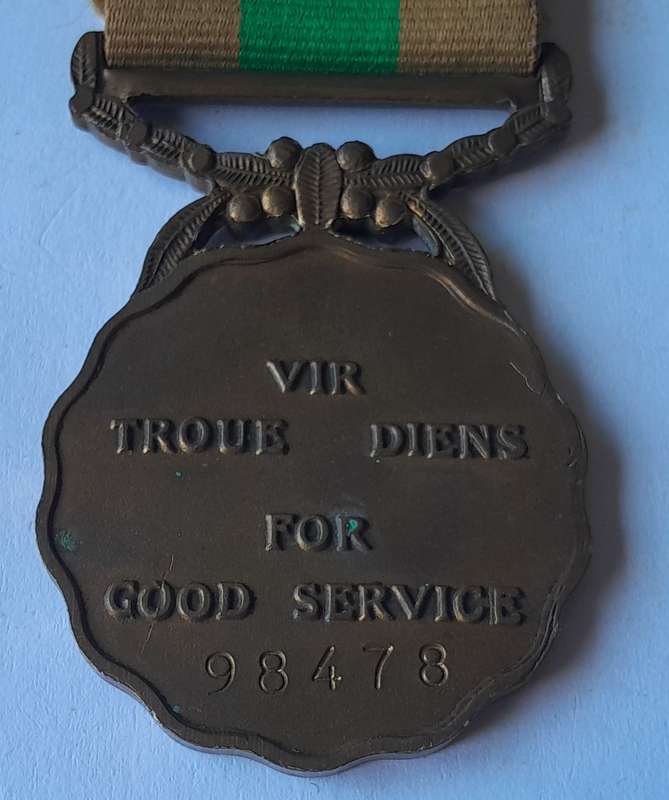 SADF Good Service 10 Years Bronze Full Sized Medal. Numbered.