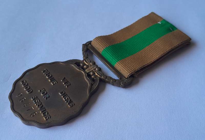 SADF Good Service 10 Years Bronze Full Sized Medal. Numbered.