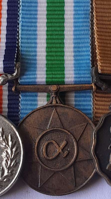 SADF Court Mounted Miniature Medal Set. General Service, Unitas, 10 Years Good Service.