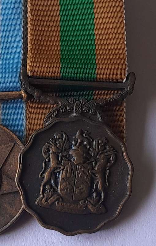 SADF Court Mounted Miniature Medal Set. General Service, Unitas, 10 Years Good Service.