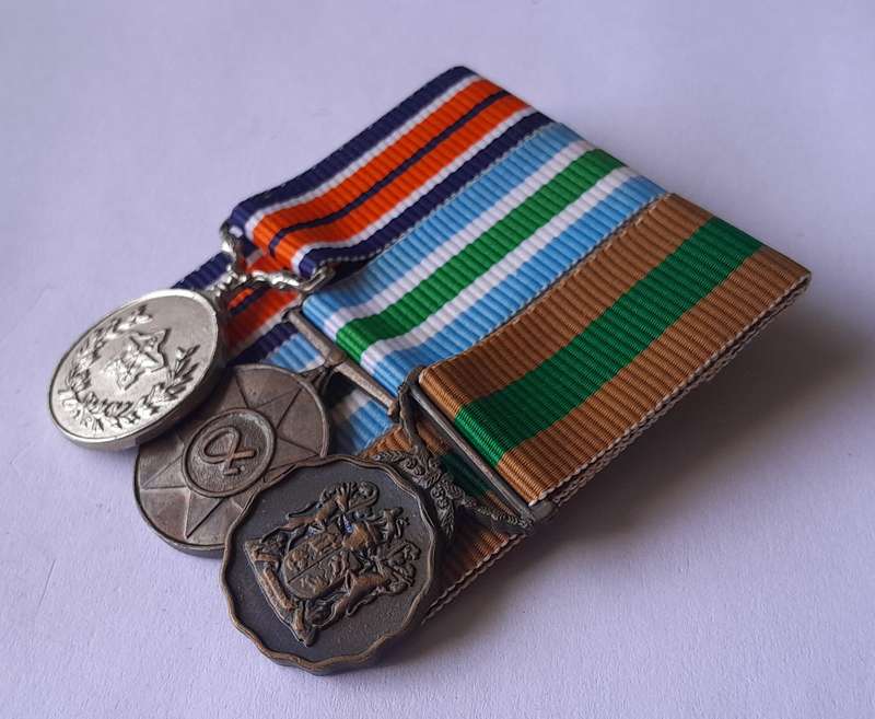 SADF Court Mounted Miniature Medal Set. General Service, Unitas, 10 Years Good Service.