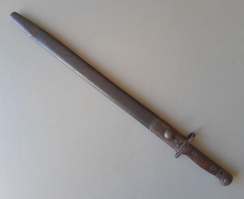 WW1 Chapman Bayonet With S.A. Union Broad Arrow.  Includes Scabbard.  Rare Maker.