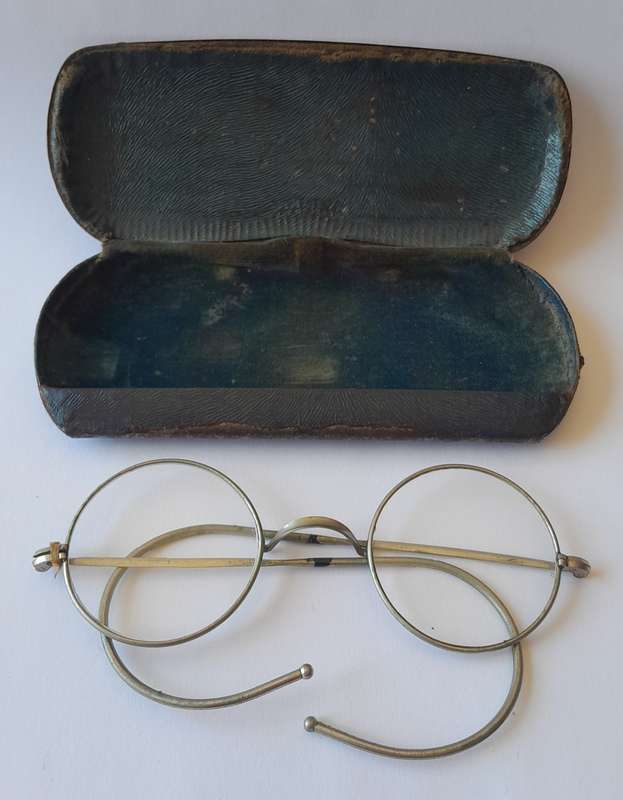 Antique Bi-Focal Eye Glasses With Case.
