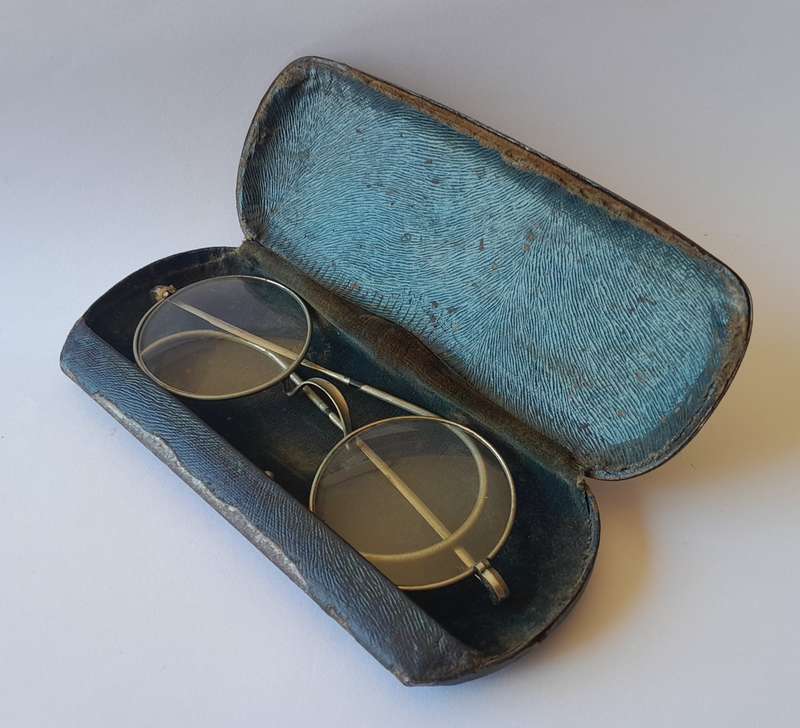 Antique Bi-Focal Eye Glasses With Case.