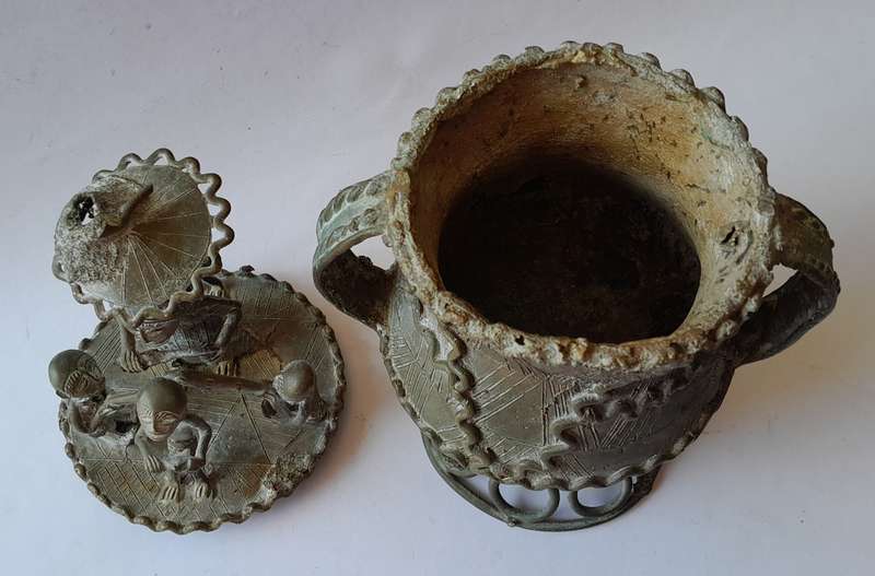 Antique Ashanti Tribal Bronze Urn.