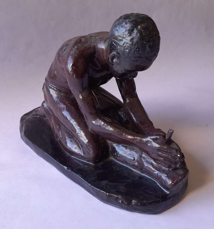 SA Artist Frederick Johannes Kruger (1907-1966) Glazed Clay Cast Sculpture. Signed.