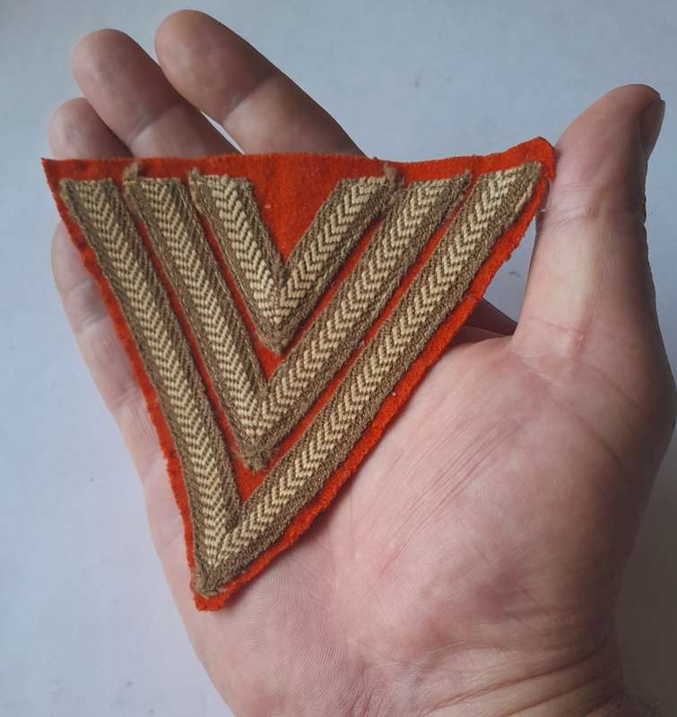 WW2 SA Army Sergeant's Rank Stripes With Orange S.P.F.S Backing.