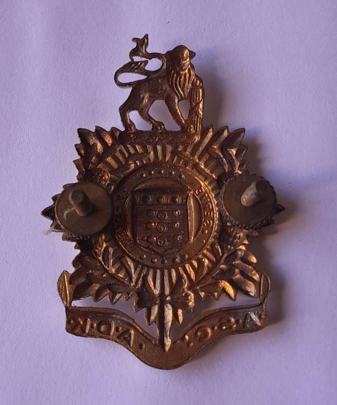SADF Admin Service Corps Cap Badge.  All Screw Lugs Intact.