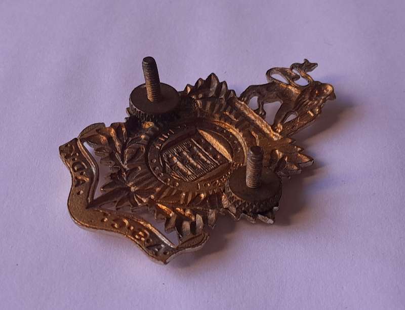 SADF Admin Service Corps Cap Badge.  All Screw Lugs Intact.
