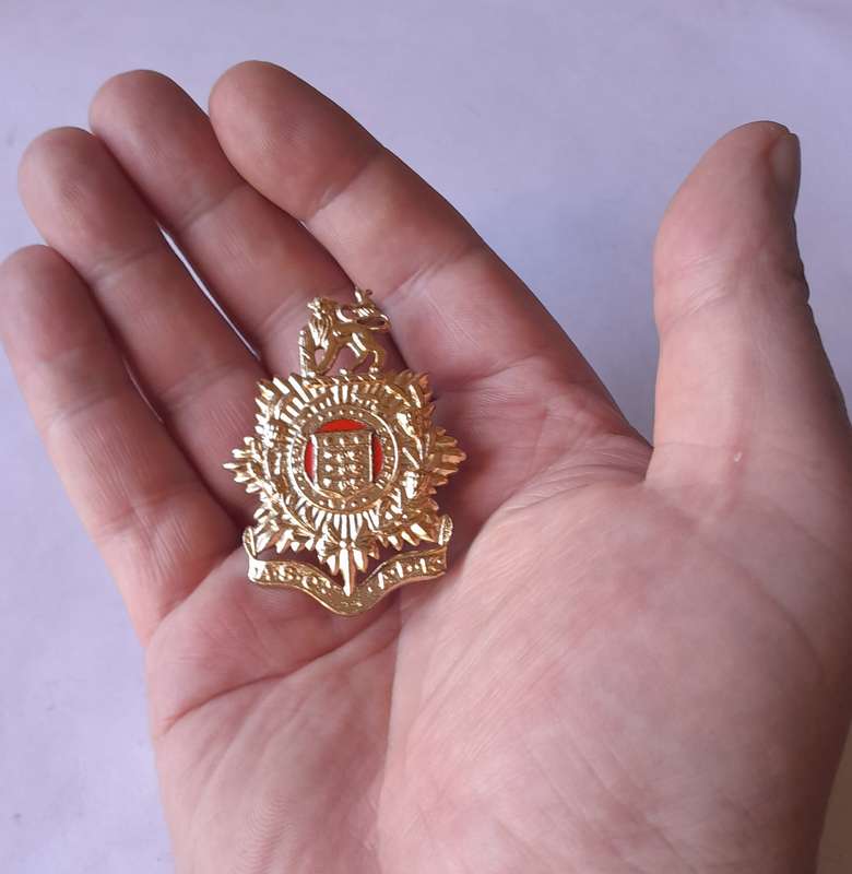 SADF Admin Service Corps Cap Badge.  All Screw Lugs Intact.