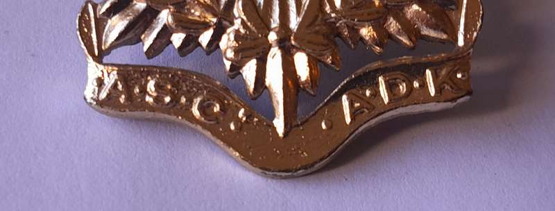 SADF Admin Service Corps Cap Badge.  All Screw Lugs Intact.