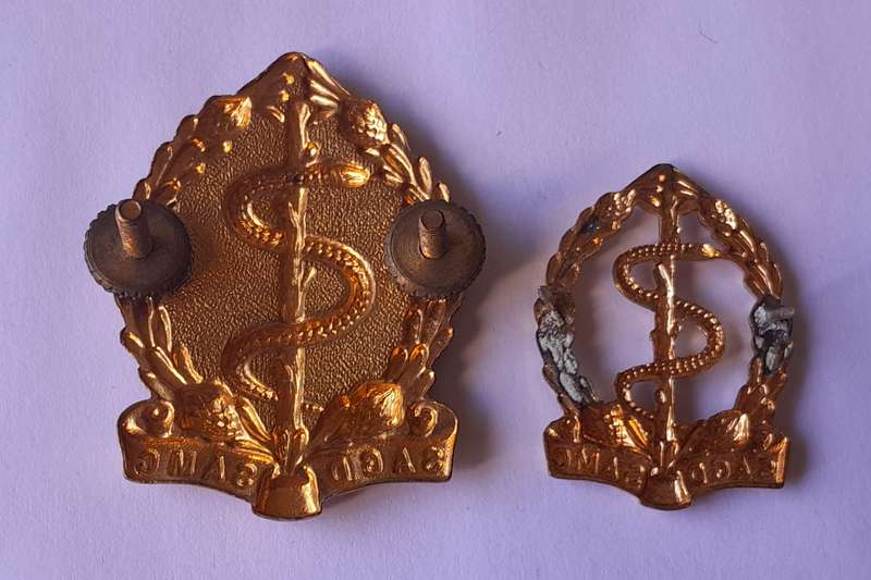 SA Medical Corps (SAMC) Badges.  Beret & Collar.  Lugs/Pins Intact.