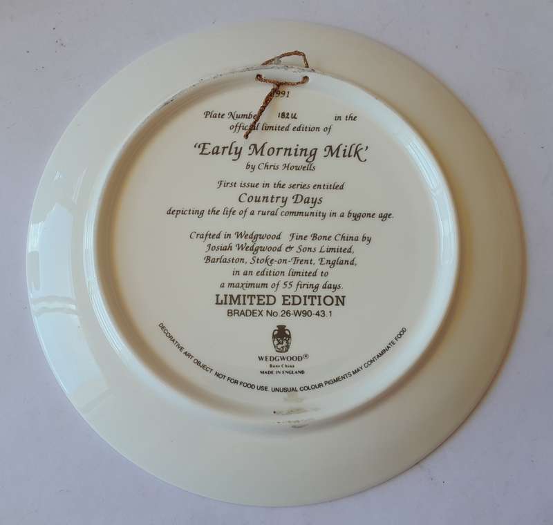 Vintage Wedgwood Limited Edition Collector's Plate. "Early Morning Milk". 20.5cm.