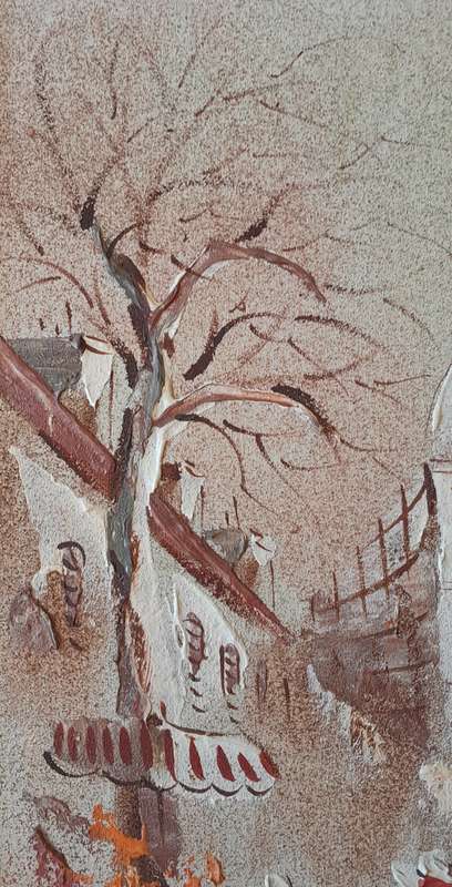 Framed Boris Chezar (1913-2008) Sand Oil on Board "Street Scene". 69 X 39cm.