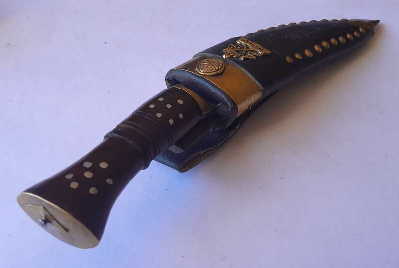 Vintage Nepalese Gurkha Kukri Dagger with Engraved Blade and Scabbard.