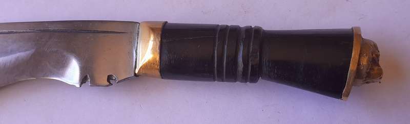 Vintage Khotimora Kukri with Inlaid Brass and Embossed Silver Scabbard.