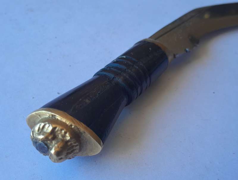 Vintage Khotimora Kukri with Inlaid Brass and Embossed Silver Scabbard.