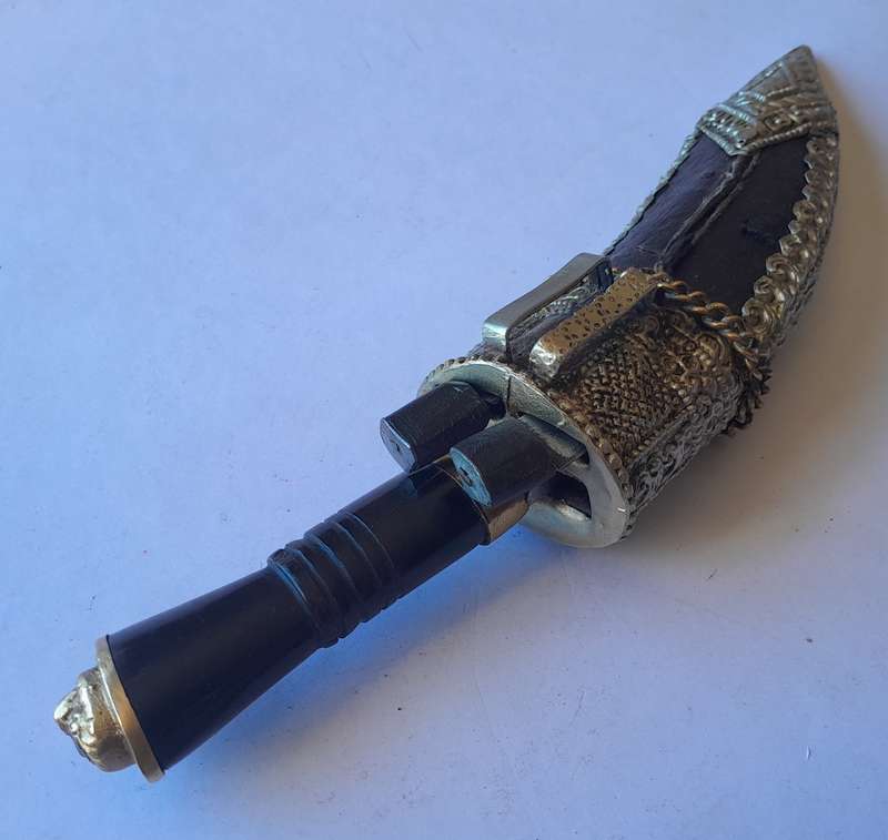 Vintage Khotimora Kukri with Inlaid Brass and Embossed Silver Scabbard.