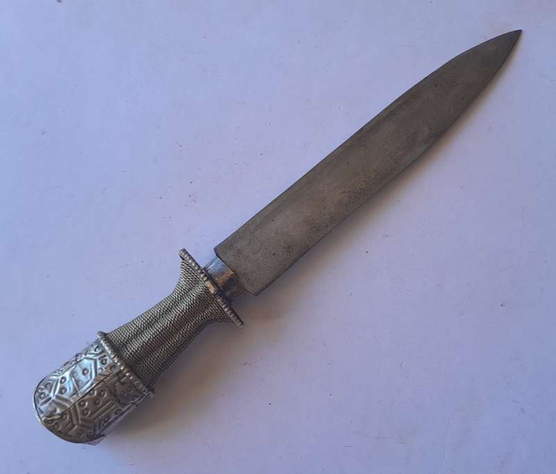 Antique Bhutanese Belt Mounted Dagger with Embossed Scabbard.