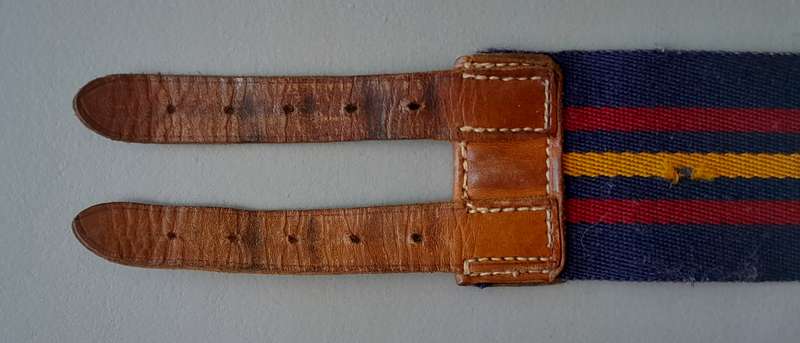 Vintage British Army 44 Parachute Ordnance Field Park, RAOC Stable Belt With Leather Straps.