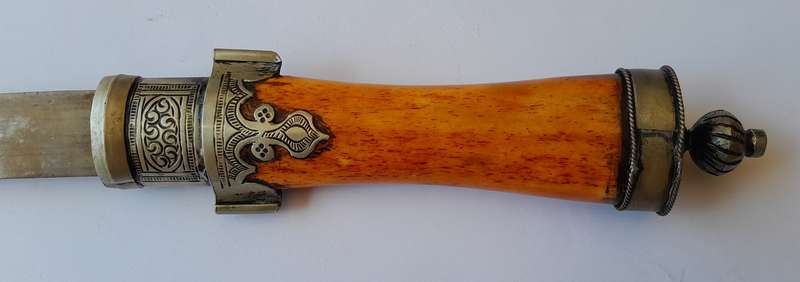 Vintage Moroccan Bone Handle Dagger With Scabbard.