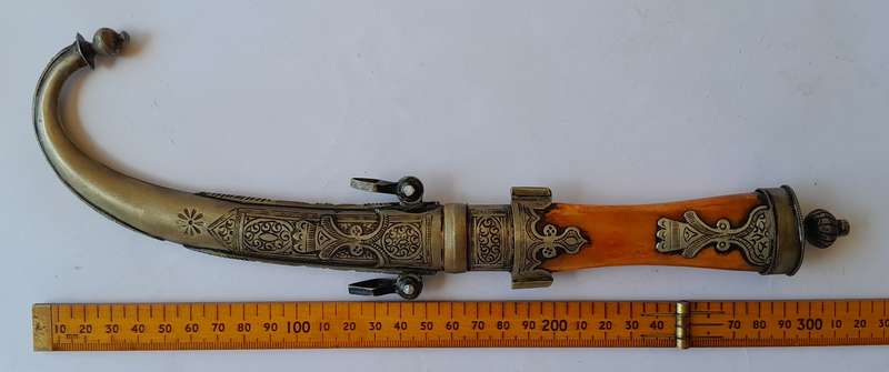 Vintage Moroccan Bone Handle Dagger With Scabbard.