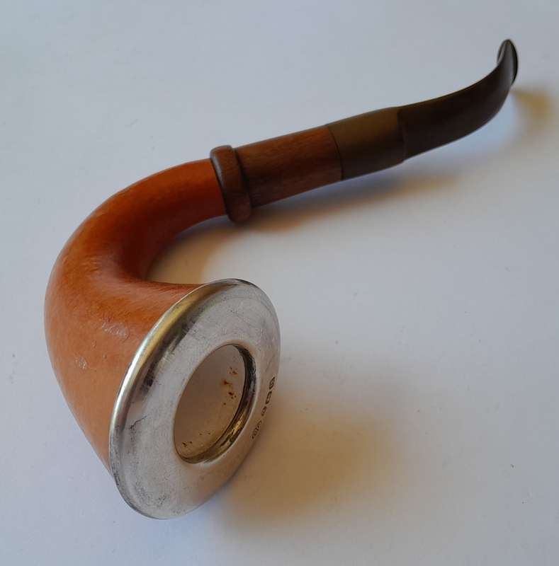 Antique Calabash Pipe With Solid Silver Rim. Birmingham, 1919. Unsmoked.