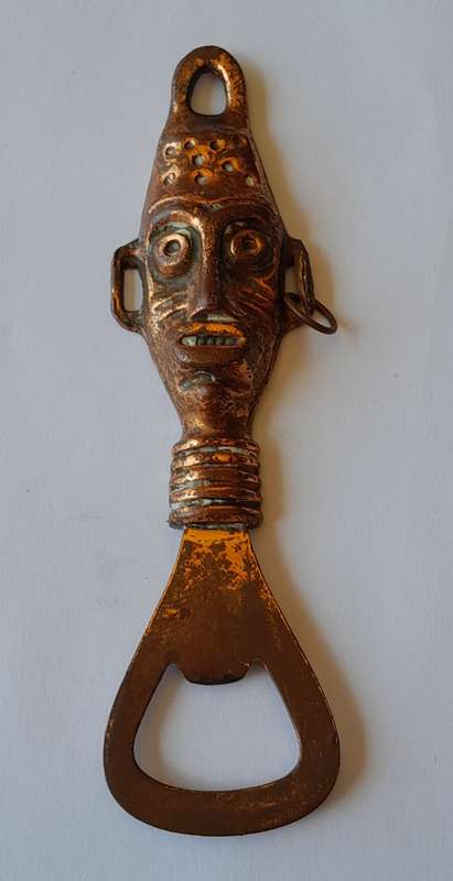 Vintage African Tribal Themed Bottle Opener. Copper Finished. 13cm.