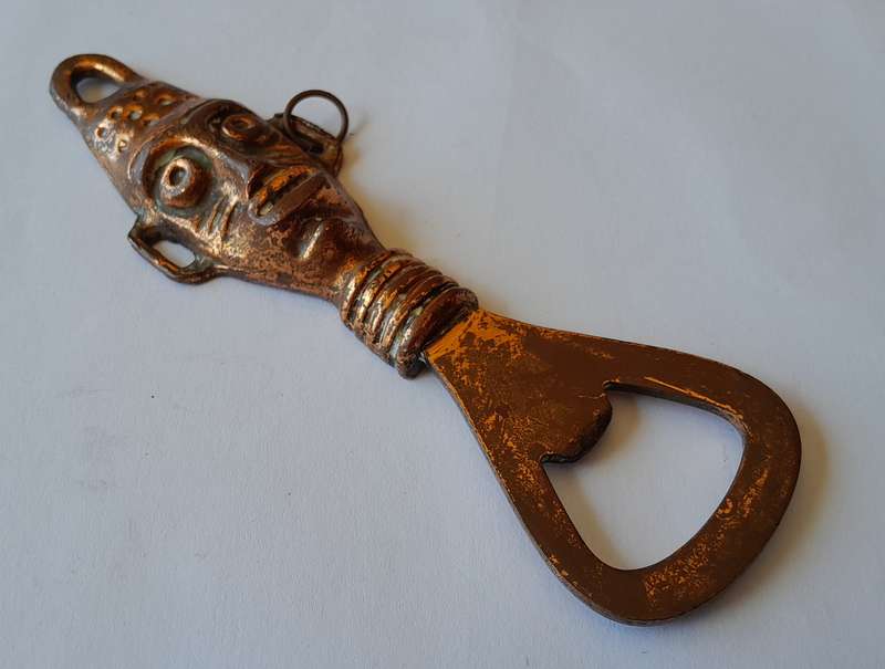 Vintage African Tribal Themed Bottle Opener. Copper Finished. 13cm.
