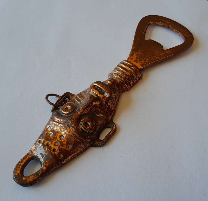 Vintage African Tribal Themed Bottle Opener. Copper Finished. 13cm.