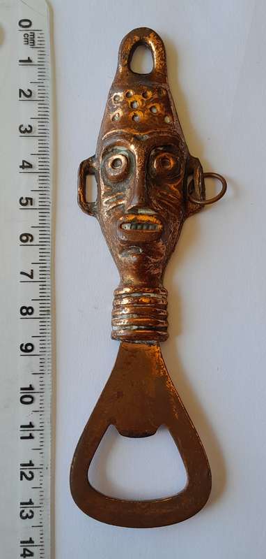 Vintage African Tribal Themed Bottle Opener. Copper Finished. 13cm.