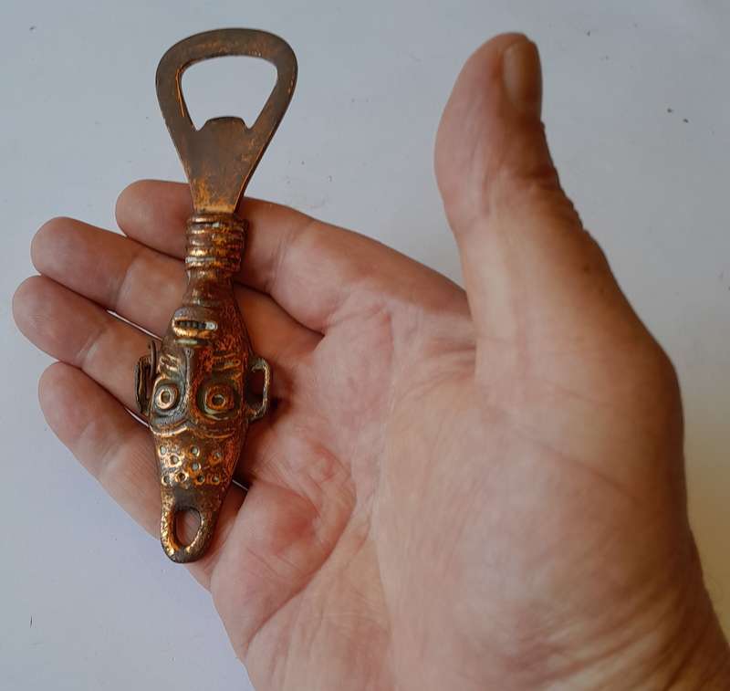 Vintage African Tribal Themed Bottle Opener. Copper Finished. 13cm.