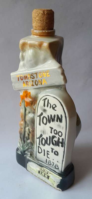 Vintage 1970 Jim Beam Tombstone Arizona Ceramic Decanter. 28cm.