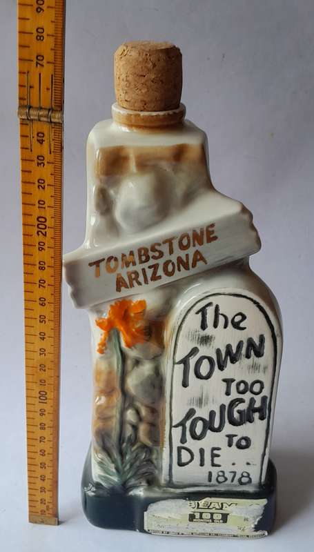Vintage 1970 Jim Beam Tombstone Arizona Ceramic Decanter. 28cm.