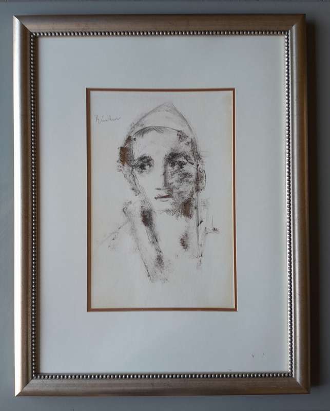 SA Artist Carl Buchner [1921-2003] Watercolour & Charcoal on Paper "Pierrot". Framed (71 x 55cm).