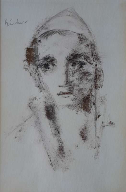 SA Artist Carl Buchner [1921-2003] Watercolour & Charcoal on Paper "Pierrot". Framed (71 x 55cm).