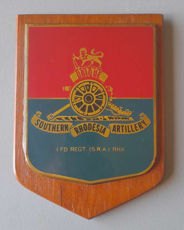 Vintage Southern Rhodesia Artillery Plaque. 1 FD REGT (S.R.A.) RHA. 20 x 15cm.