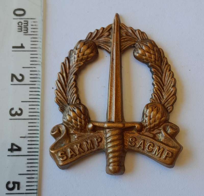 South African Military Police Corps Cap Badge.  No Lugs.