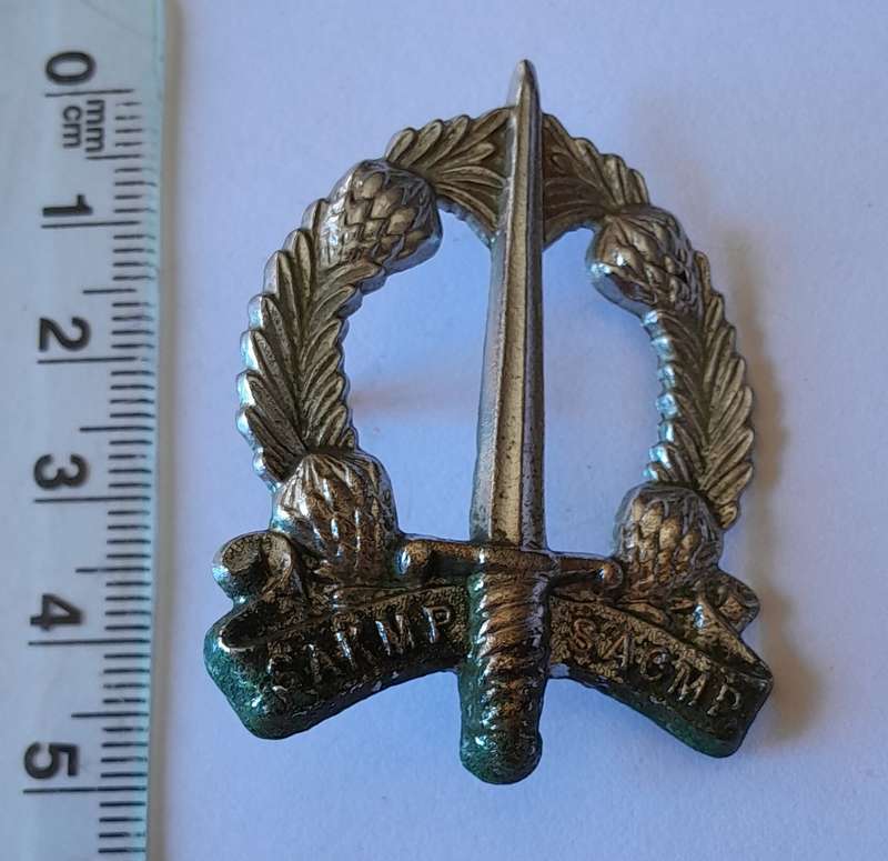 South African Military Police Corps Cap Badge.  No Lugs.
