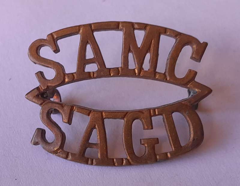 Early Pair SA Medical Corps Shoulder Titles. All Lugs Intact.