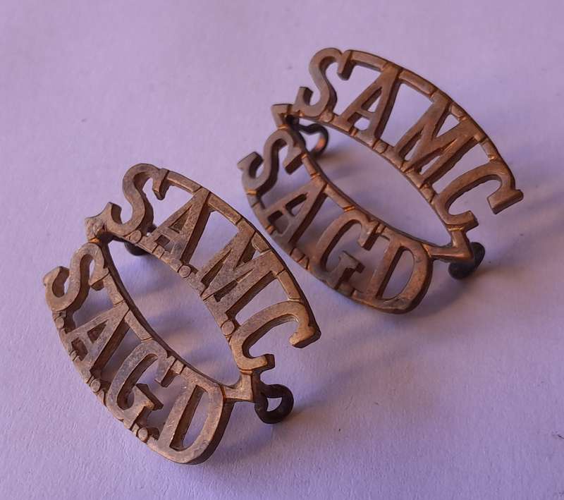 Early Pair SA Medical Corps Shoulder Titles. All Lugs Intact.