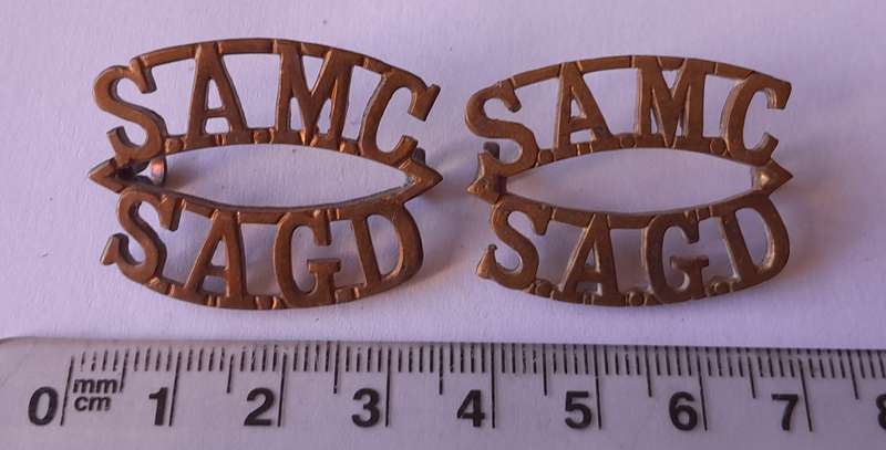 Early Pair SA Medical Corps Shoulder Titles. All Lugs Intact.