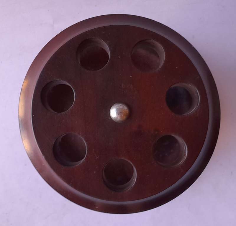 Vintage 7-Pipe Solid Mahogany Circular Pipe Stand.  14.5 x 13.5cm