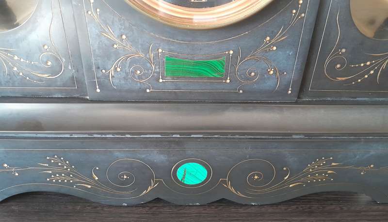 Antique French AD Mougin Black Slate And Bronze Mantel Clock.  50 x 45cm. 22 Kg. Running.