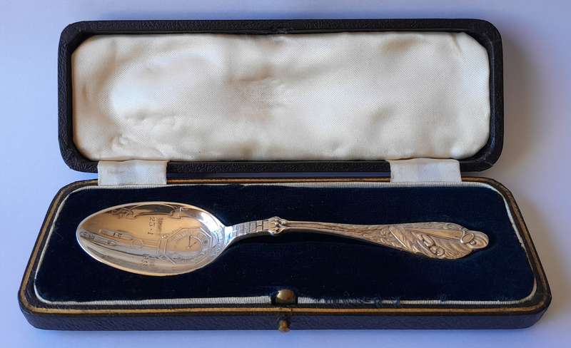 Very Rare Solid Silver Birth Record Spoon By William Suckling. Birmingham, 1933. Cased.