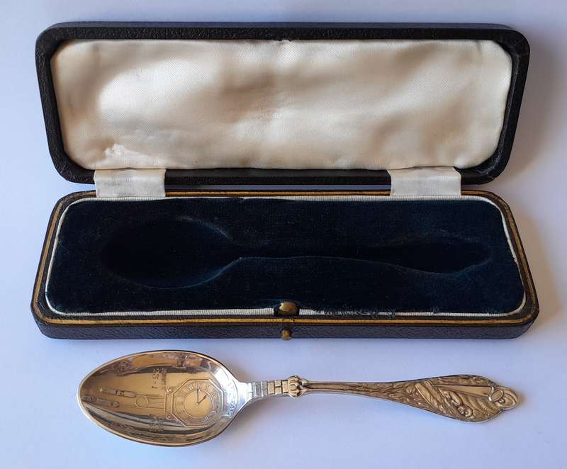 Very Rare Solid Silver Birth Record Spoon By William Suckling. Birmingham, 1933. Cased.