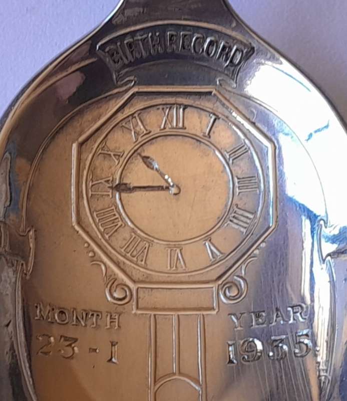 Very Rare Solid Silver Birth Record Spoon By William Suckling. Birmingham, 1933. Cased.
