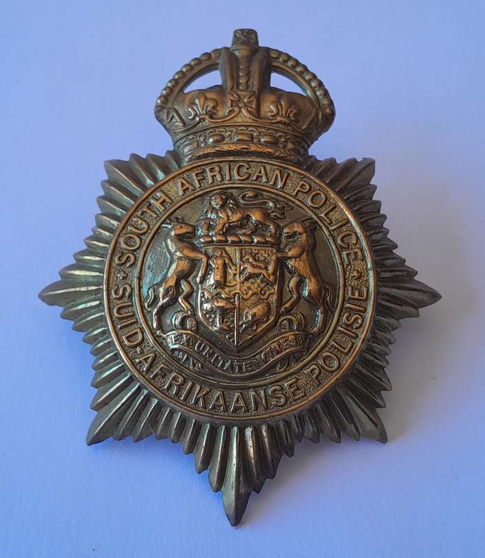 Early SA Police Union of South Africa Helmet Badge.  Lugs Intact.  Excellent Condition.