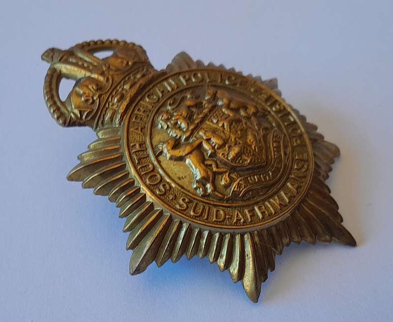 Early SA Police Union of South Africa Helmet Badge.  Lugs Intact.  Excellent Condition.